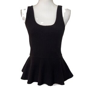 Ganni black cotton textured peplum top SZ: S